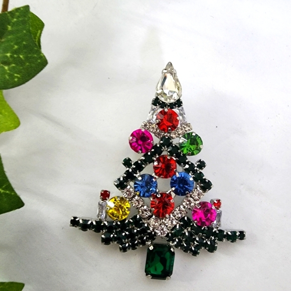 Statement Christmas Tree Multi Color Crystal Pin Brooch - Picture 1 of 5
